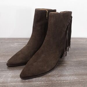 Frye Sara Fringe Zip Boots Womens Size 6 Dark Brown Suede Western Ankle